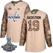 Men's Adidas Washington Capitals #19 Nicklas Backstrom Authentic Camo Veterans Day Practice 2018 Stanley Cup Final Champions NHL Jersey