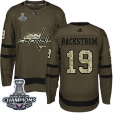 Men's Adidas Washington Capitals #19 Nicklas Backstrom Authentic Green Salute to Service 2018 Stanley Cup Final Champions NHL Jersey