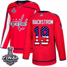 Men's Adidas Washington Capitals #19 Nicklas Backstrom Authentic Red USA Flag Fashion 2018 Stanley Cup Final NHL Jersey