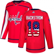 Men's Adidas Washington Capitals #19 Nicklas Backstrom Authentic Red USA Flag Fashion NHL Jersey