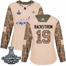 Women's Adidas Washington Capitals #19 Nicklas Backstrom Authentic Camo Veterans Day Practice 2018 Stanley Cup Final Champions NHL Jersey