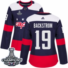Women's Adidas Washington Capitals #19 Nicklas Backstrom Authentic Navy Blue 2018 Stadium Series 2018 Stanley Cup Final Champions NHL Jersey