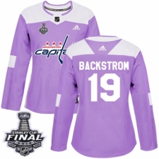 Women's Adidas Washington Capitals #19 Nicklas Backstrom Authentic Purple Fights Cancer Practice 2018 Stanley Cup Final NHL Jersey