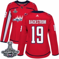 Women's Adidas Washington Capitals #19 Nicklas Backstrom Authentic Red Home 2018 Stanley Cup Final Champions NHL Jersey