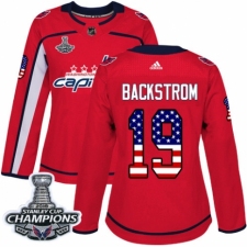 Women's Adidas Washington Capitals #19 Nicklas Backstrom Authentic Red USA Flag Fashion 2018 Stanley Cup Final Champions NHL Jersey