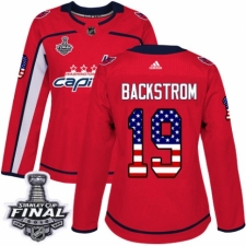 Women's Adidas Washington Capitals #19 Nicklas Backstrom Authentic Red USA Flag Fashion 2018 Stanley Cup Final NHL Jersey