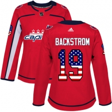 Women's Adidas Washington Capitals #19 Nicklas Backstrom Authentic Red USA Flag Fashion NHL Jersey