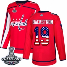 Youth Adidas Washington Capitals #19 Nicklas Backstrom Authentic Red USA Flag Fashion 2018 Stanley Cup Final Champions NHL Jersey