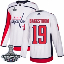 Youth Adidas Washington Capitals #19 Nicklas Backstrom Authentic White Away 2018 Stanley Cup Final Champions NHL Jersey
