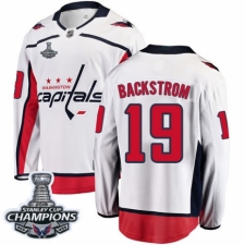 Youth Washington Capitals #19 Nicklas Backstrom Fanatics Branded White Away Breakaway 2018 Stanley Cup Final Champions NHL Jersey