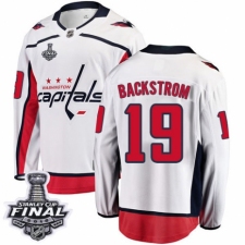 Youth Washington Capitals #19 Nicklas Backstrom Fanatics Branded White Away Breakaway 2018 Stanley Cup Final NHL Jersey