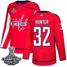 Men's Adidas Washington Capitals #32 Dale Hunter Premier Red Home 2018 Stanley Cup Final Champions NHL Jersey