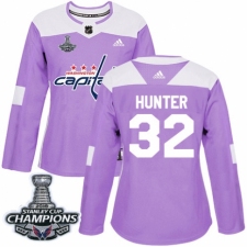 Women's Adidas Washington Capitals #32 Dale Hunter Authentic Purple Fights Cancer Practice 2018 Stanley Cup Final Champions NHL Jersey