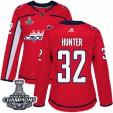 Women's Adidas Washington Capitals #32 Dale Hunter Authentic Red Home 2018 Stanley Cup Final Champions NHL Jersey