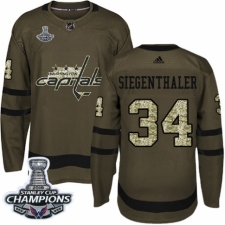 Men's Adidas Washington Capitals #34 Jonas Siegenthaler Authentic Green Salute to Service 2018 Stanley Cup Final Champions NHL Jersey