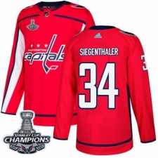 Men's Adidas Washington Capitals #34 Jonas Siegenthaler Authentic Red Home 2018 Stanley Cup Final Champions NHL Jersey