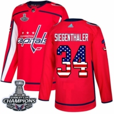 Men's Adidas Washington Capitals #34 Jonas Siegenthaler Authentic Red USA Flag Fashion 2018 Stanley Cup Final Champions NHL Jersey
