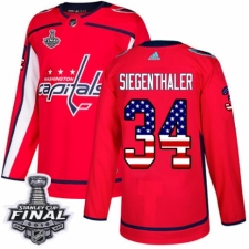 Men's Adidas Washington Capitals #34 Jonas Siegenthaler Authentic Red USA Flag Fashion 2018 Stanley Cup Final NHL Jersey