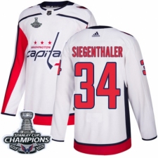 Men's Adidas Washington Capitals #34 Jonas Siegenthaler Authentic White Away 2018 Stanley Cup Final Champions NHL Jersey