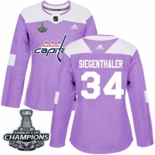 Women's Adidas Washington Capitals #34 Jonas Siegenthaler Authentic Purple Fights Cancer Practice 2018 Stanley Cup Final Champions NHL Jersey
