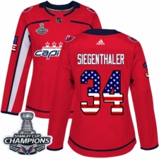 Women's Adidas Washington Capitals #34 Jonas Siegenthaler Authentic Red USA Flag Fashion 2018 Stanley Cup Final Champions NHL Jersey