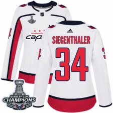 Women's Adidas Washington Capitals #34 Jonas Siegenthaler Authentic White Away 2018 Stanley Cup Final Champions NHL Jersey