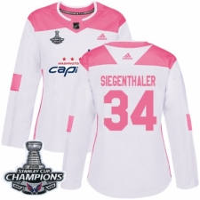 Women's Adidas Washington Capitals #34 Jonas Siegenthaler Authentic White Pink Fashion 2018 Stanley Cup Final Champions NHL Jersey