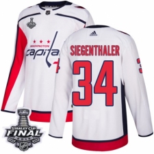 Youth Adidas Washington Capitals #34 Jonas Siegenthaler Authentic White Away 2018 Stanley Cup Final NHL Jersey