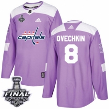 Men's Adidas Washington Capitals #8 Alex Ovechkin Authentic Purple Fights Cancer Practice 2018 Stanley Cup Final NHL Jersey