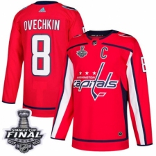Men's Adidas Washington Capitals #8 Alex Ovechkin Authentic Red Home 2018 Stanley Cup Final NHL Jersey