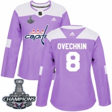 Women's Adidas Washington Capitals #8 Alex Ovechkin Authentic Purple Fights Cancer Practice 2018 Stanley Cup Final Champions NHL Jersey