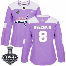 Women's Adidas Washington Capitals #8 Alex Ovechkin Authentic Purple Fights Cancer Practice 2018 Stanley Cup Final NHL Jersey