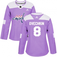 Women's Adidas Washington Capitals #8 Alex Ovechkin Authentic Purple Fights Cancer Practice NHL Jersey
