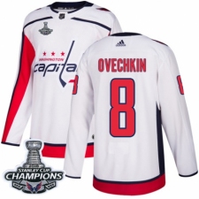 Youth Adidas Washington Capitals #8 Alex Ovechkin Authentic White Away 2018 Stanley Cup Final Champions NHL Jersey