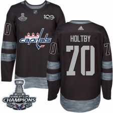 Men's Adidas Washington Capitals #70 Braden Holtby Authentic Black 1917-2017 100th Anniversary 2018 Stanley Cup Final Champions NHL Jersey