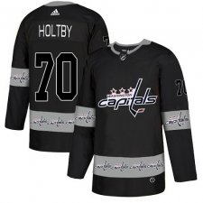 Men's Adidas Washington Capitals #70 Braden Holtby Authentic Black Team Logo Fashion NHL Jersey