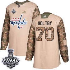 Men's Adidas Washington Capitals #70 Braden Holtby Authentic Camo Veterans Day Practice 2018 Stanley Cup Final NHL Jersey