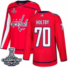 Men's Adidas Washington Capitals #70 Braden Holtby Authentic Red Home 2018 Stanley Cup Final Champions NHL Jersey