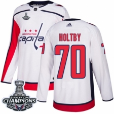 Men's Adidas Washington Capitals #70 Braden Holtby Authentic White Away 2018 Stanley Cup Final Champions NHL Jersey
