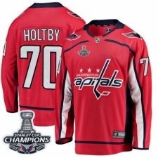 Men's Washington Capitals #70 Braden Holtby Fanatics Branded Red Home Breakaway 2018 Stanley Cup Final Champions NHL Jersey