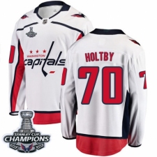Men's Washington Capitals #70 Braden Holtby Fanatics Branded White Away Breakaway 2018 Stanley Cup Final Champions NHL Jersey