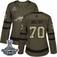 Women's Adidas Washington Capitals #70 Braden Holtby Authentic Green Salute to Service 2018 Stanley Cup Final Champions NHL Jersey