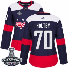 Women's Adidas Washington Capitals #70 Braden Holtby Authentic Navy Blue 2018 Stadium Series 2018 Stanley Cup Final Champions NHL Jersey