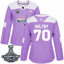 Women's Adidas Washington Capitals #70 Braden Holtby Authentic Purple Fights Cancer Practice 2018 Stanley Cup Final Champions NHL Jersey