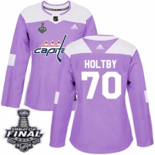 Women's Adidas Washington Capitals #70 Braden Holtby Authentic Purple Fights Cancer Practice 2018 Stanley Cup Final NHL Jersey