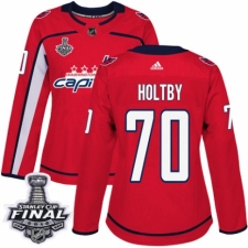 Women's Adidas Washington Capitals #70 Braden Holtby Authentic Red Home 2018 Stanley Cup Final NHL Jersey