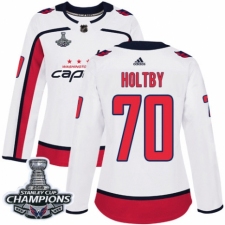 Women's Adidas Washington Capitals #70 Braden Holtby Authentic White Away 2018 Stanley Cup Final Champions NHL Jersey