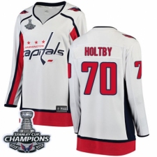 Women's Washington Capitals #70 Braden Holtby Fanatics Branded White Away Breakaway 2018 Stanley Cup Final Champions NHL Jersey