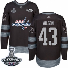 Men's Adidas Washington Capitals #43 Tom Wilson Authentic Black 1917-2017 100th Anniversary 2018 Stanley Cup Final Champions NHL Jersey