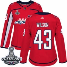 Women's Adidas Washington Capitals #43 Tom Wilson Authentic Red Home 2018 Stanley Cup Final Champions NHL Jersey